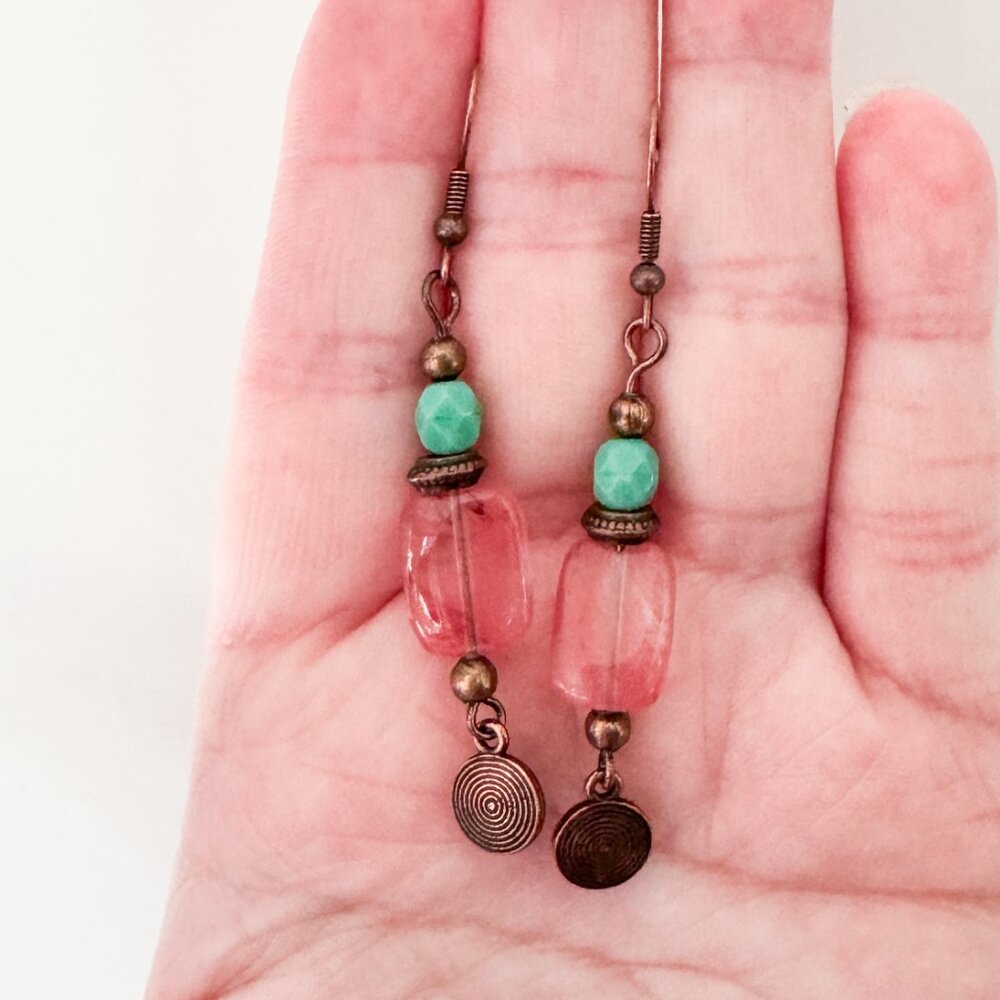 Handmade Cherry Quartz & Copper Dangle Earrings - Picture 9 of 9
